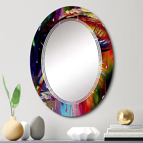 Miniatura 10 de Espejo de pared moderno, Espejo moderno ovalado, Espejo de baño azul redondo, Espejo de tocador abstracto de mujer Ojo colorido vibrante I impreso