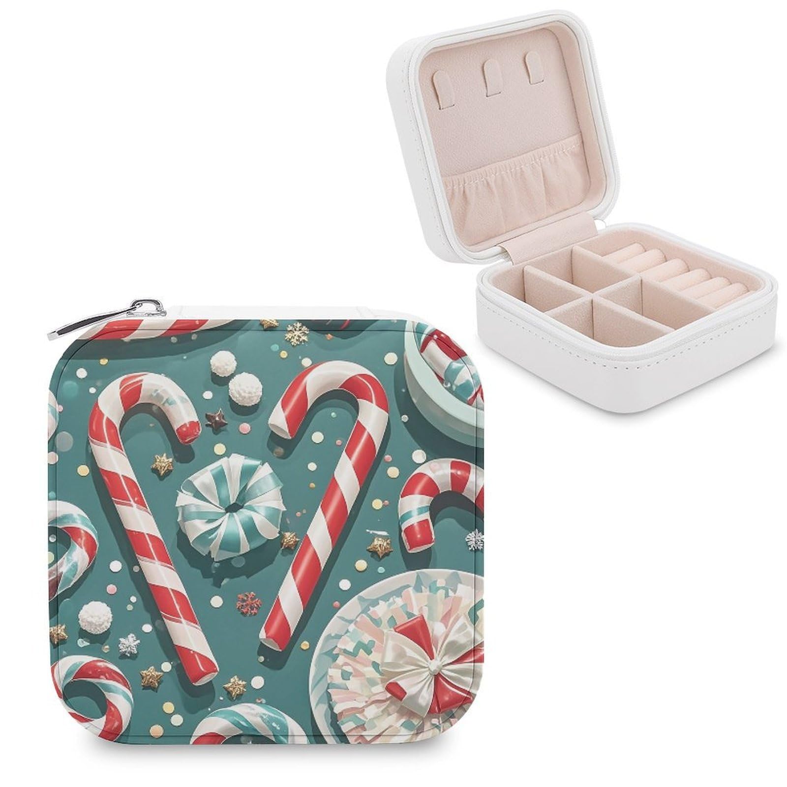LZQPOEAS Christmas Candy Cane Jewelry Box Mini Jewelry Travel Case Trendy Stuff Ring Box Custom PU Leather Jewelry Boxes Portable Jewelry Case Earring Storage Organizer for Girls Women