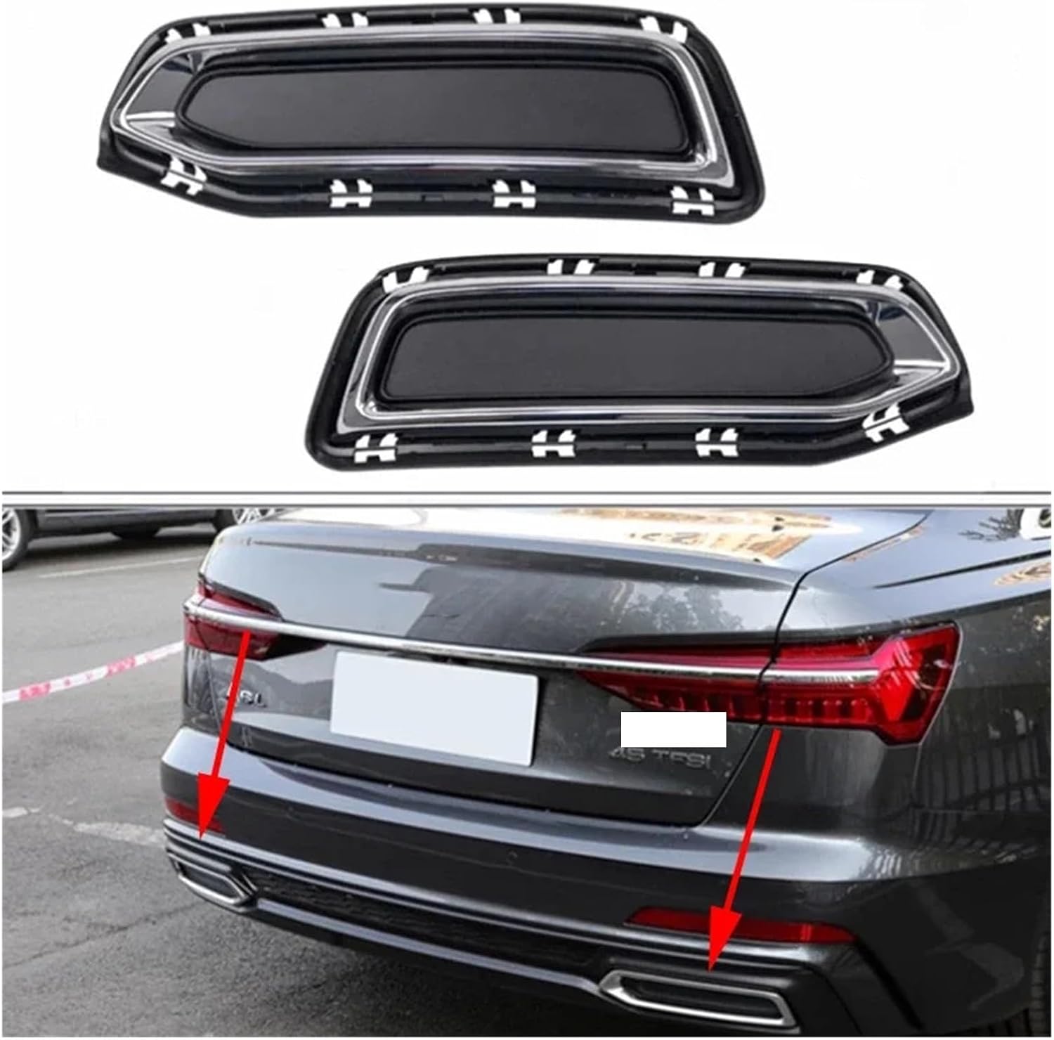 Auto Rear Exhaust Muffler Tail Throat Tip Cover Trim Replacement Compatible For Audi A6 SLINE S-LINE S6 C8 Avant 2019 2020 2021 2022(Rear Left)