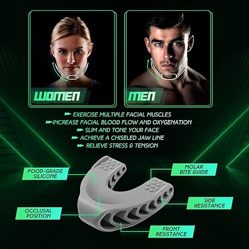 Miniatura 3 de Ejercitador de mandíbula para hombres y mujeres, ejercitador de mandíbula, 3 niveles de resistencia, ejercitador facial de silicona, potente