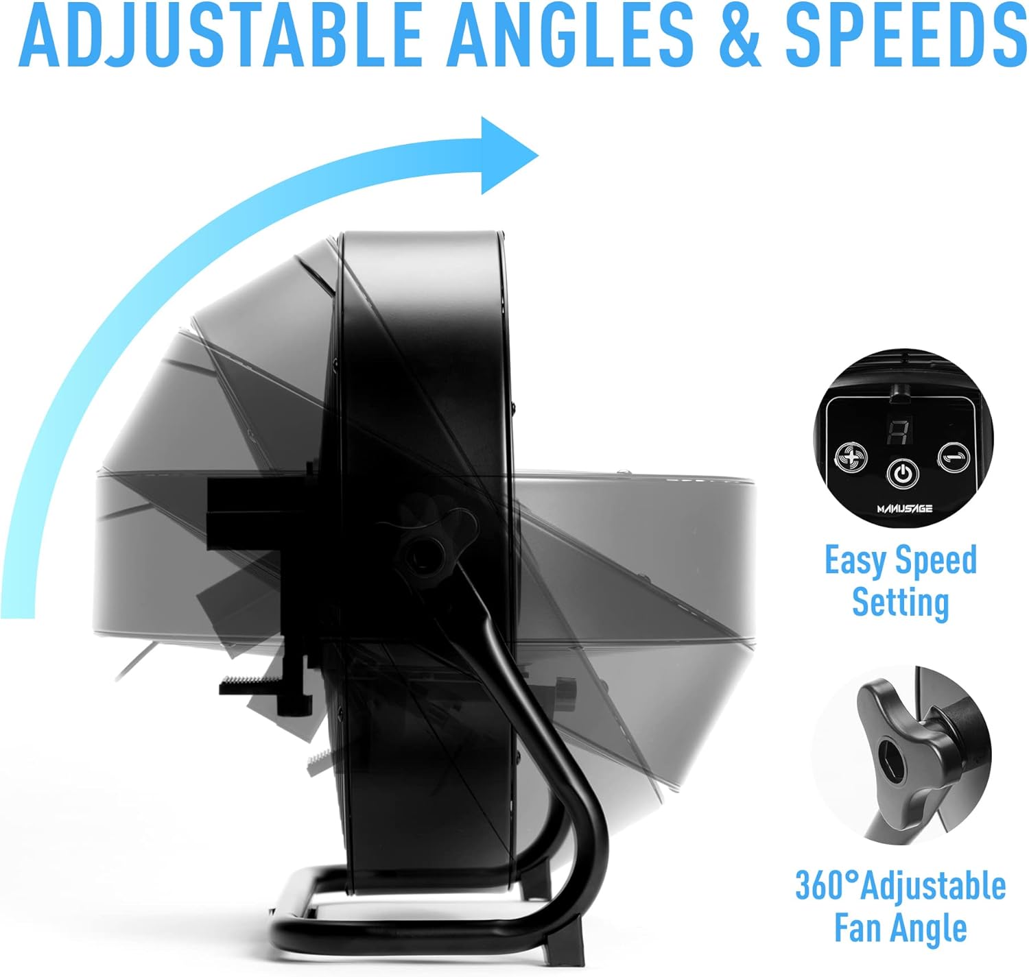 12'' High-Speed Fan - Quick Installation, Floor-Standing or Wall-Mounted, Dual Current Mode, 9-Speed for USB/Power Bank - Ideal for Home, Bedroom, Travel, Camping, Garage Use black