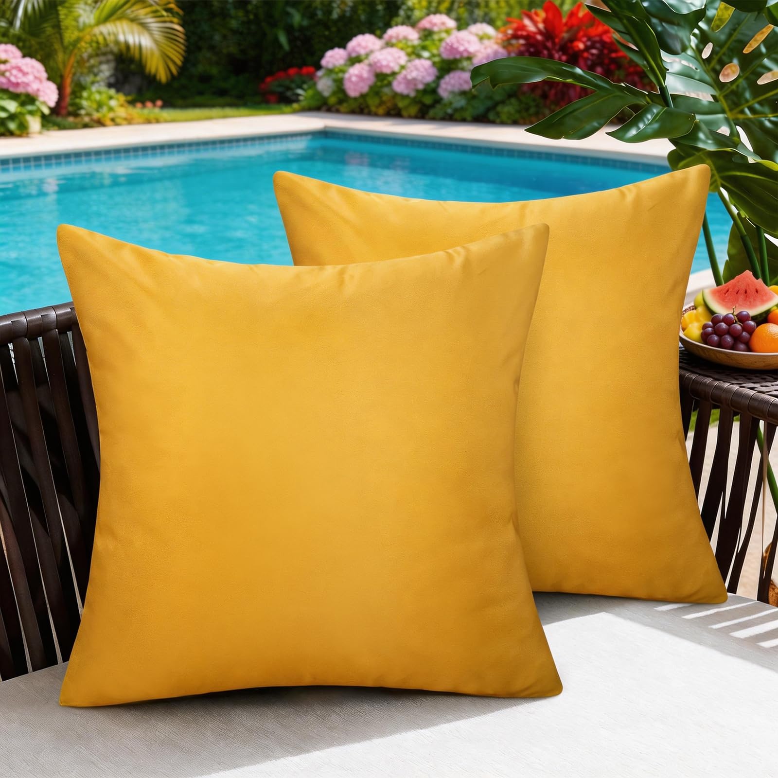 BonBotimen Yellow Outdoor Cushion Covers 45 x 45 Waterproof Weatherproof Garden Decorative Throw Pillow Covers Furniture Pillowcase for Patio, Tent, Balcony, Couch, Sofa and Bed, Set of 2