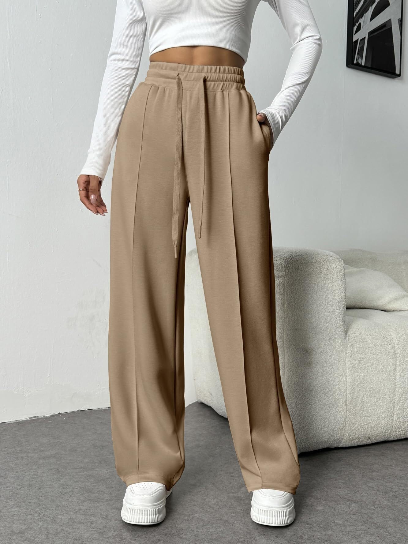 PINSPARK Pantalones de chándal para Mujer Pantalones Deportivos de Cintura Alta Pantalones de chándal Anchos con Cintura elástica Pantalones de Yoga Pantalones de Entrenamiento