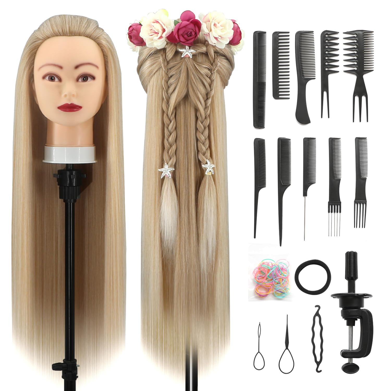 Styling Head 28 inch Hairdresser Training Head 100% Synthetic Fiber Hair Styling Head