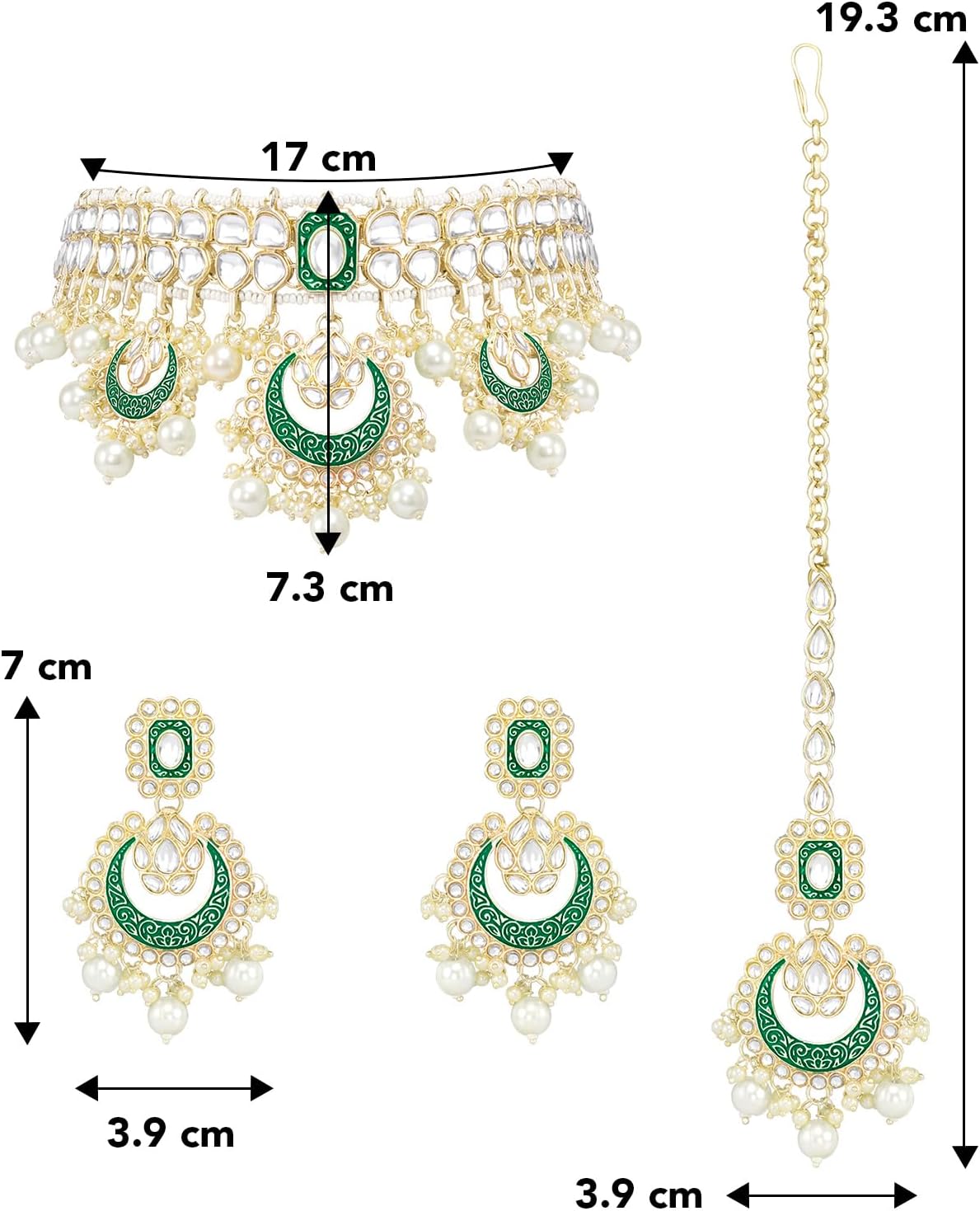 Aheli Kundan & Beads Studded Ethnic Choker Necklace Chandbali Earrings Maangtikka Set Traditional Bharatanatyam jewellery set Gift for Women - Image 4