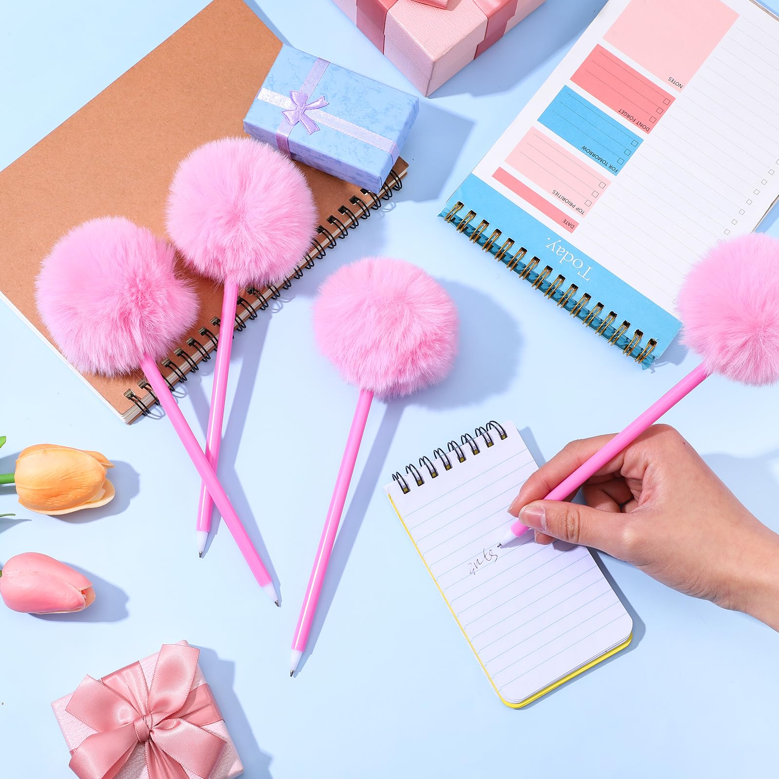 Sibba Pom Pom Pens 5 Pcs Needle Gel Ink Pens Pink Fuzzy Pens Fluffy Ballpoint Pen Cute Writing — view 4