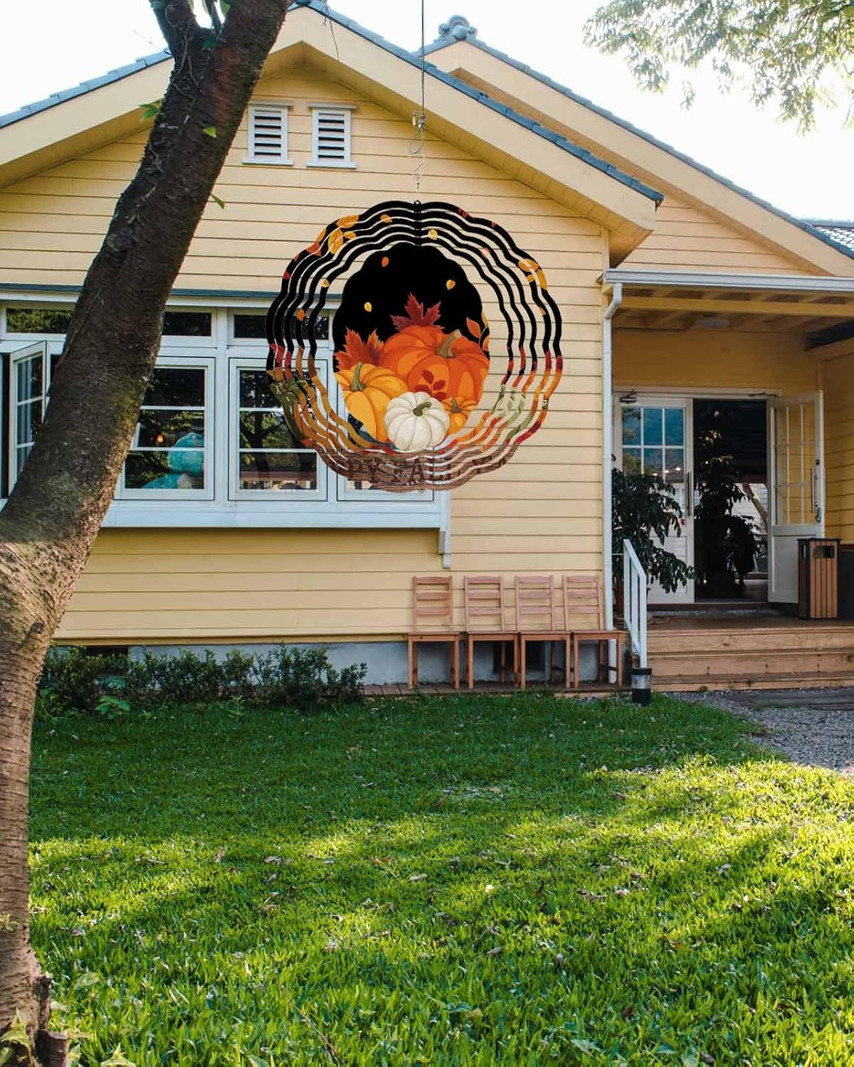 Happy Fall Y'all Wind Spinners, Retro Pumpkins Leaves Black Hanging Wind Spinners for Yard and Garden 3D Stainless Steel Metal Sculptures Crafts Ornaments 12 Inch
