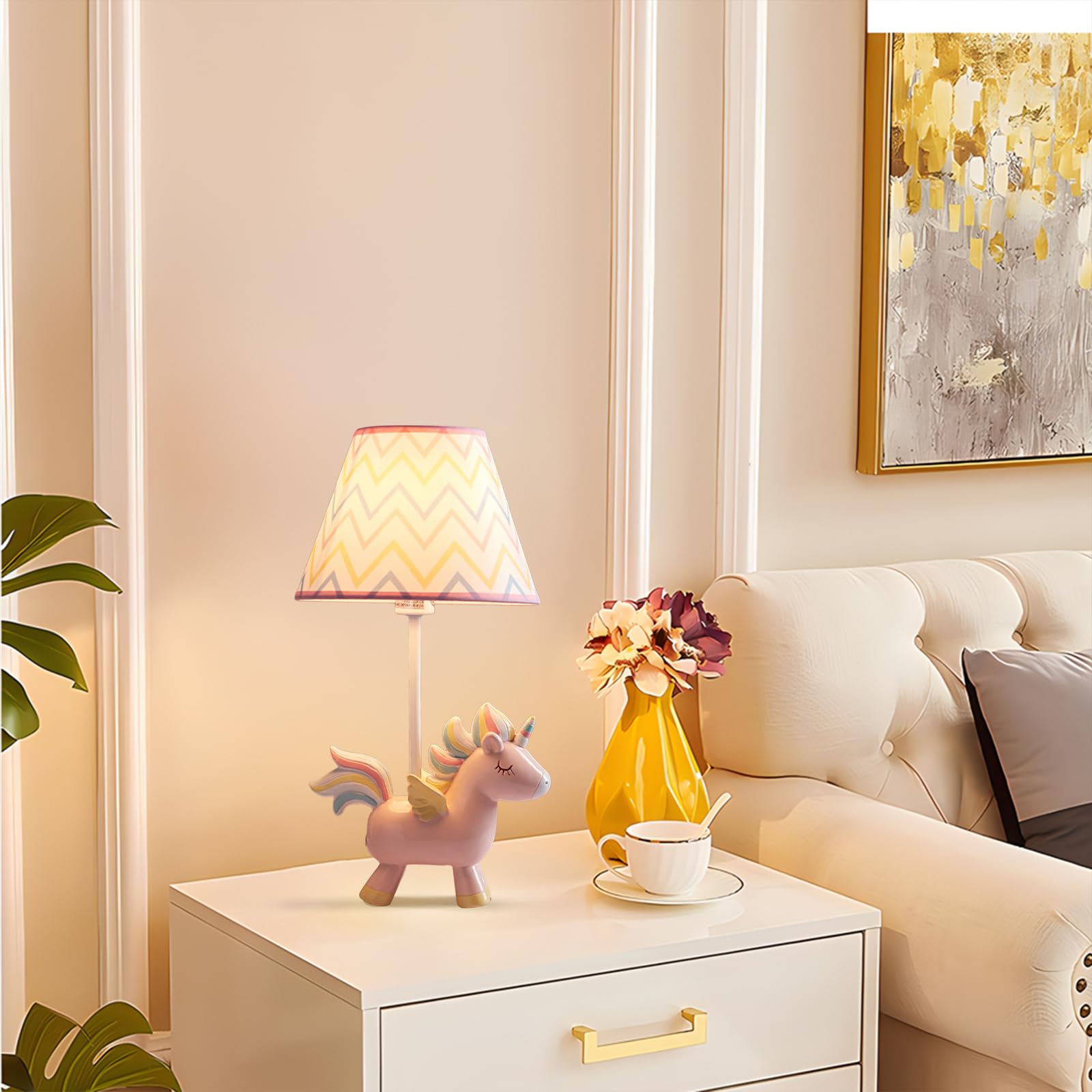 Lampe de Table Licorne en Tissu, Jolie Lampe de Chevet en résine, Design Animal, luminaire décoratif pour Chambre d'enfant, idéal pour la Lecture ou comme décoration de Chambre.