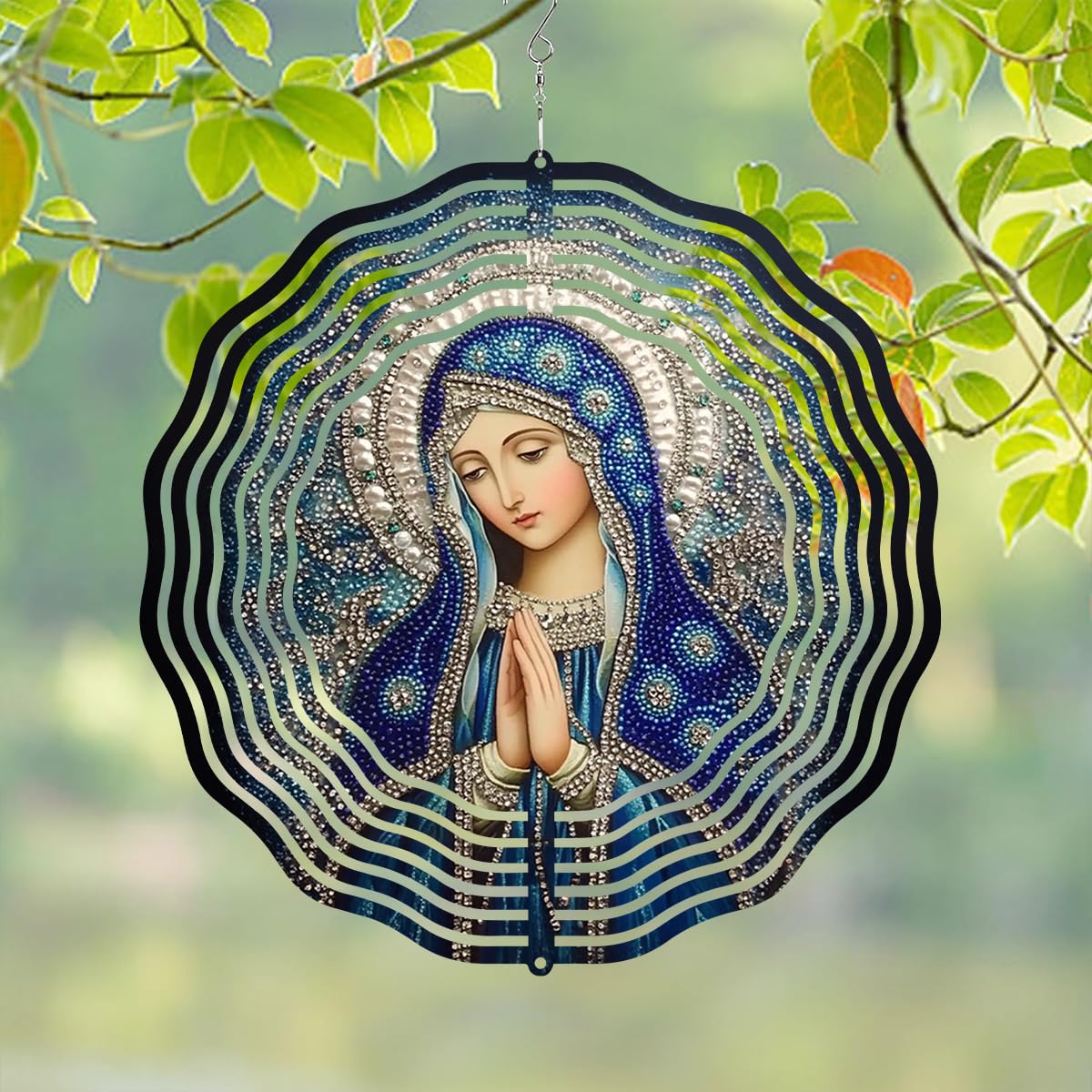 Girador de viento de oración de la Virgen María, molinillos de viento de metal para interiores y exteriores, decoración de jardín colgante de la Virgen María religiosa para exteriores, molinillos de
