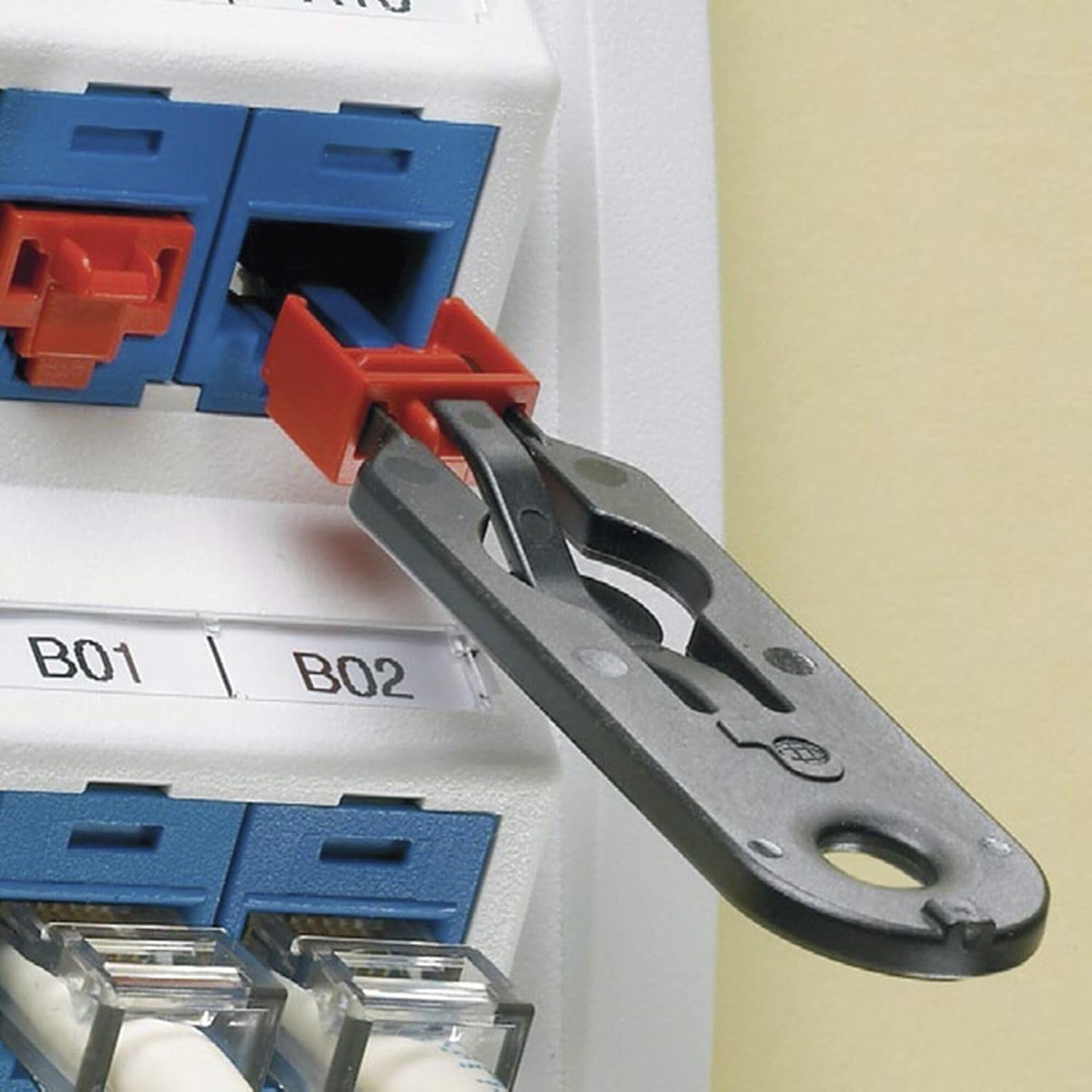 Panduit PSL-DCJB Jack Module Block-Out Device, 10 Block-Outs (Red) and 1 Removal Tool (Black), Polycarbonate