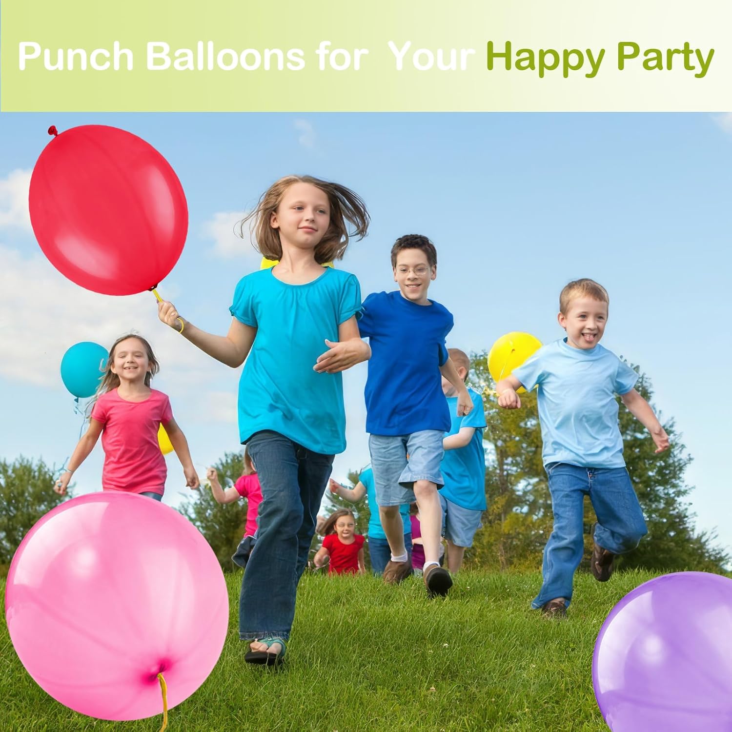 30pcs Punch Balloons for Kids, Thickened Neon Punching Balloon, Large Heavy Duty Balloons with Rubber Band Handle for Easter Egg Fillers, Birthday Party Favors, Goodie Bag, Prizes