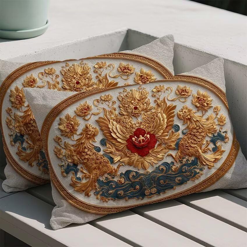 Housse de coussin extérieure imperméable et dorée pour déco d'automne - 2