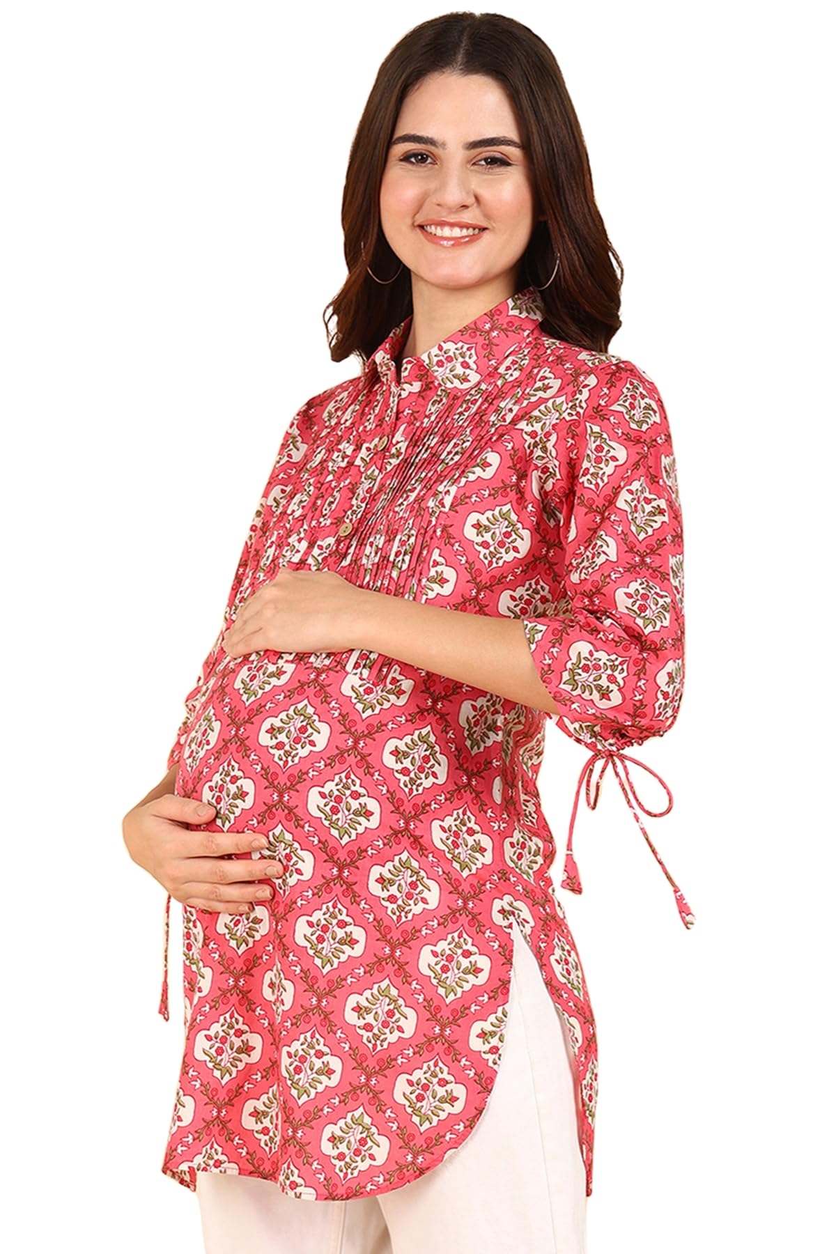 zelena Maternity Zipless Feeding Top for Women | 100% Soft Cotton Pre & Post Pregnancy Floral Printed Top for Pregnant Woman | Nursing Top for Easy Breastfeeding for Mothers with Pockets-picture-26