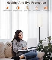 Vista 6 de luckystyle Lámpara alta regulable de pie, bombilla LED de 12 W con pantalla, interruptor de pie, poste de temperatura de color personalizado remoto