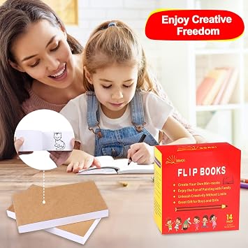 14 Pack Blank Flipbooks, 840 Sheets (1680 Pages) Flip Book Paper for Animation, Sketching and Cartoon Creation, 120GSM No Bleed Drawing Paper and Sewn Binding (4.5 x 2.5)
