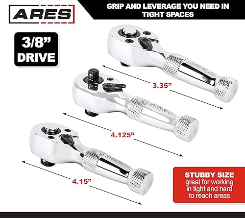 Miniatura 4 de ARES 42112  Trinquete hexagonal de cabeza giratoria de 90 dientes negro de 14 pulgadas  Giratorio de 250 grados con inserto magnético para retención