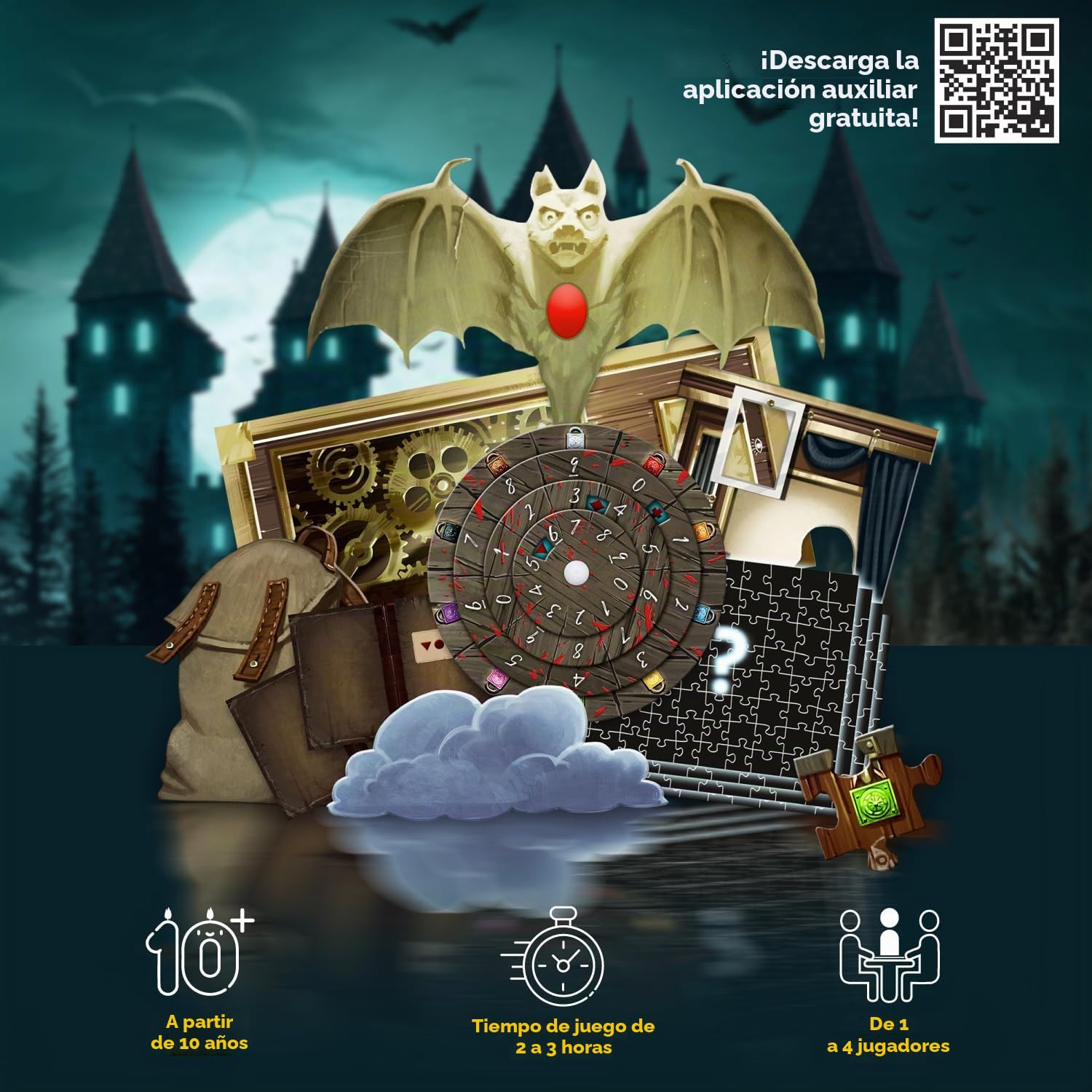 Thames & Kosmos Exit: Nightfall Manor, Juego de Sala de Escape con 4 Rompecabezas, Juegos Familiares para Noche de Juegos, Juegos de Mesa para Adultos y niños, para 1 a 4 Jugadores, a Partir de 10