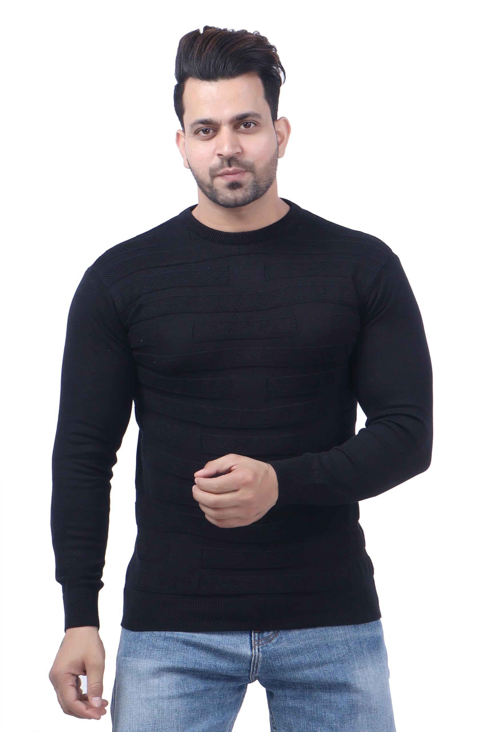 feverfew Fashinable Men Pullover Sweater | Full Sleeve | Round Neck | Cotton Fabric | Winter Warmth | Casual Striped Sweater-picture-30
