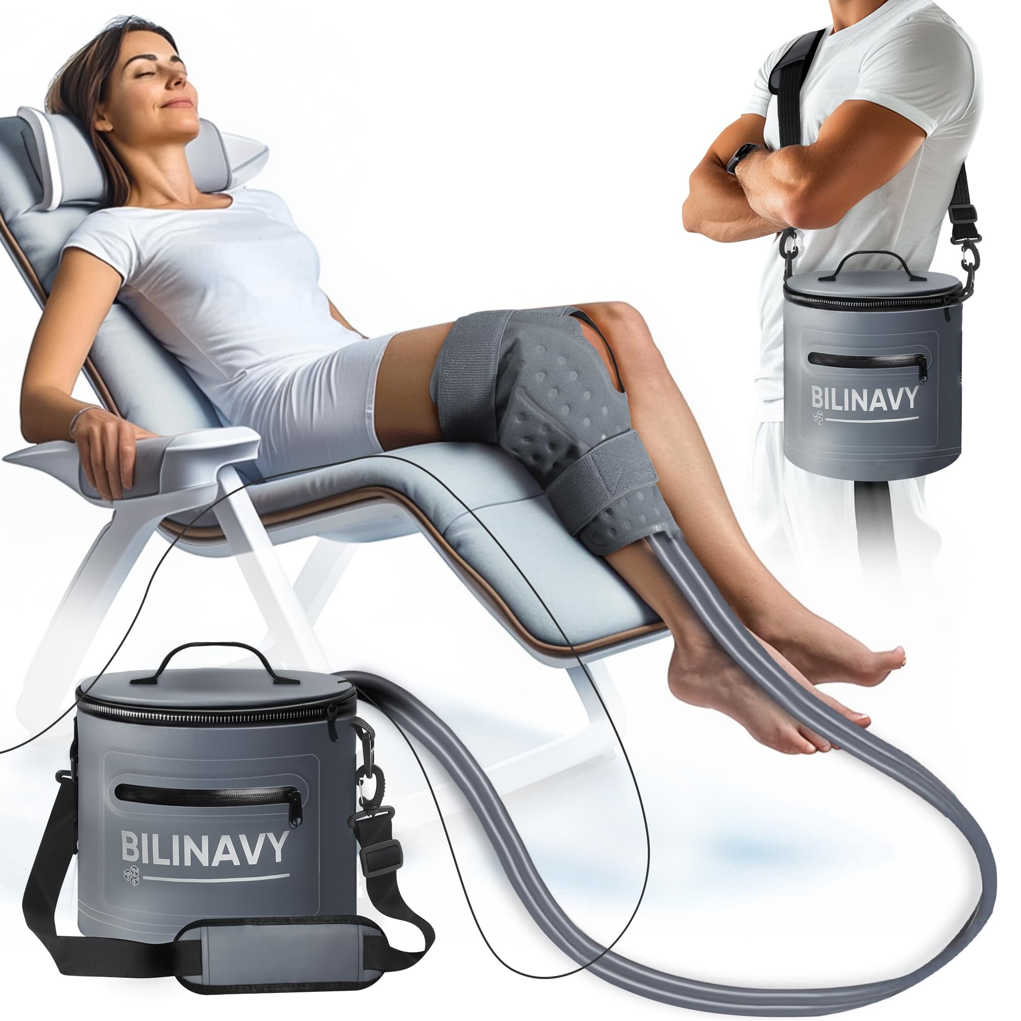 Cold Therapy Machine, Portable Ice Therapy Machine for Knee After Surgery with Programmable Timer & Flow Rate, Quiet Pump, Knee Pad, Cold Therapy Unit for Long-Term Relief and Recovery, Light Gray