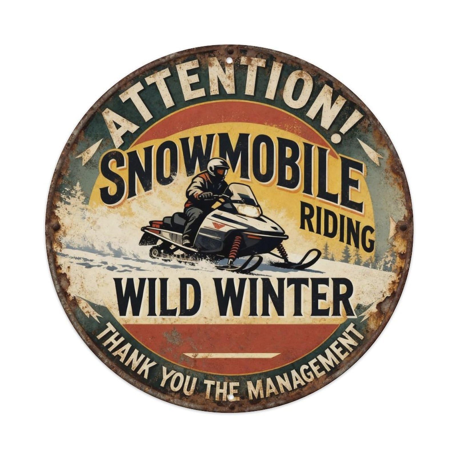 Snowmobile Riding Wild Winter Metal Tin Sign Plaque