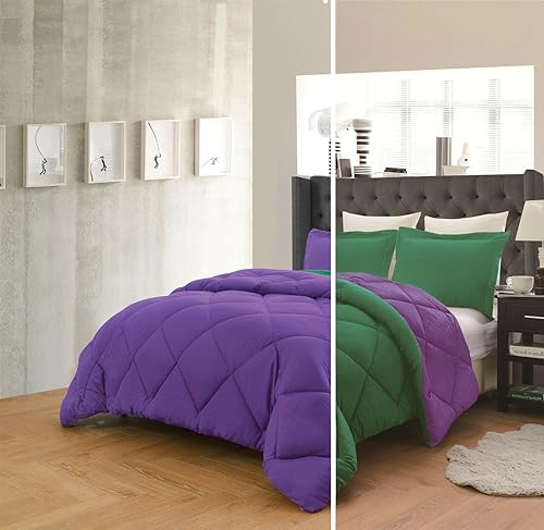 Empire Home Fashi Juego de edredón reversible y fundas de almohada de 3 piezas en 10 combinaciones de colores alternativa de plumón morado verde