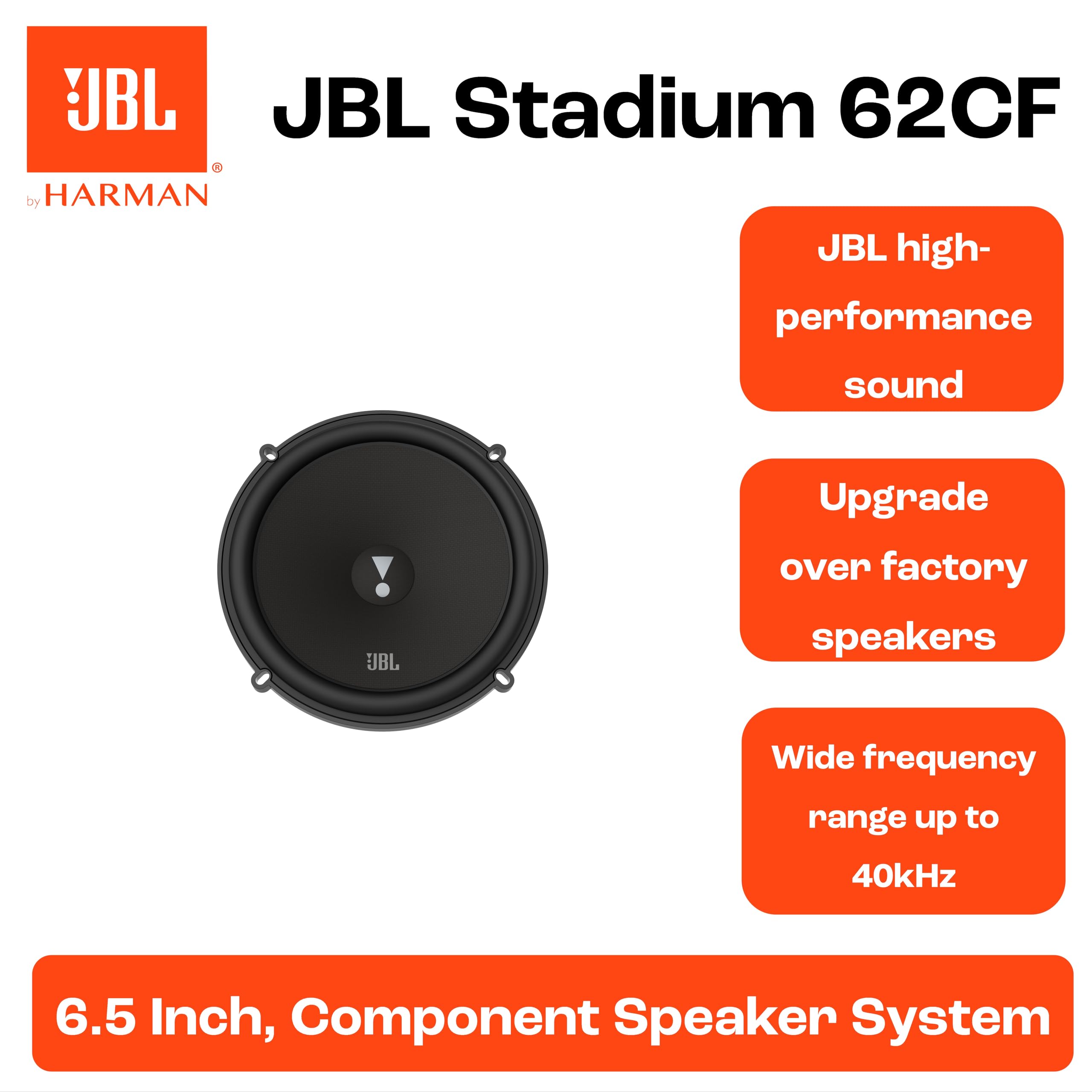 JBL Stadium 62CF Sistema de Altavoces componente 2 vías 6,5", woofer Plus One™, Tweeter Soft-Dome Edge-Driven, Crossover, 3 Ohm, 45 Hz–40 kHz, 93 dB sensibilidad, Montaje Flush/Superficie