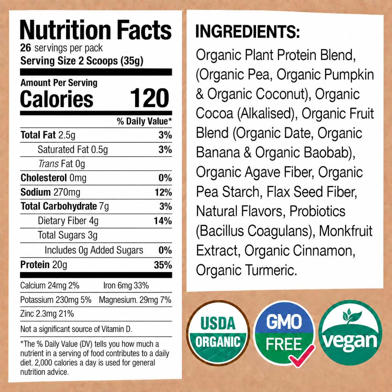 EarthChimp Organic Vegan Protein Powder, Plant Based, Chocolate, 2lb — Amazon image 2