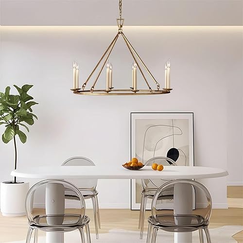 Miniatura 6 de LOVEDIMA Candelabro de rueda de carro, color dorado, rústico, de 35.4 pulgadas, con forma de vela, de metal con forma de vela, lámpara colgante de