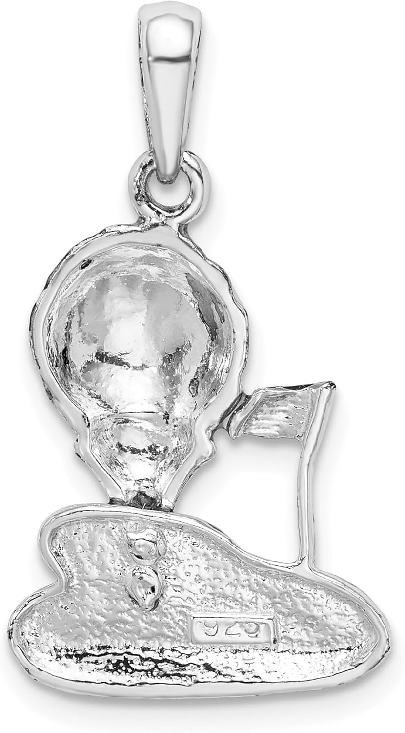 Sterling Silver Golf Pendant with Enameled Green Base and Red Flag 18 Design, Detailed Golf Ball on Tee Charm, Sports Jewelry for Men and Women, Hobby Themed Golfer Necklace Accessory