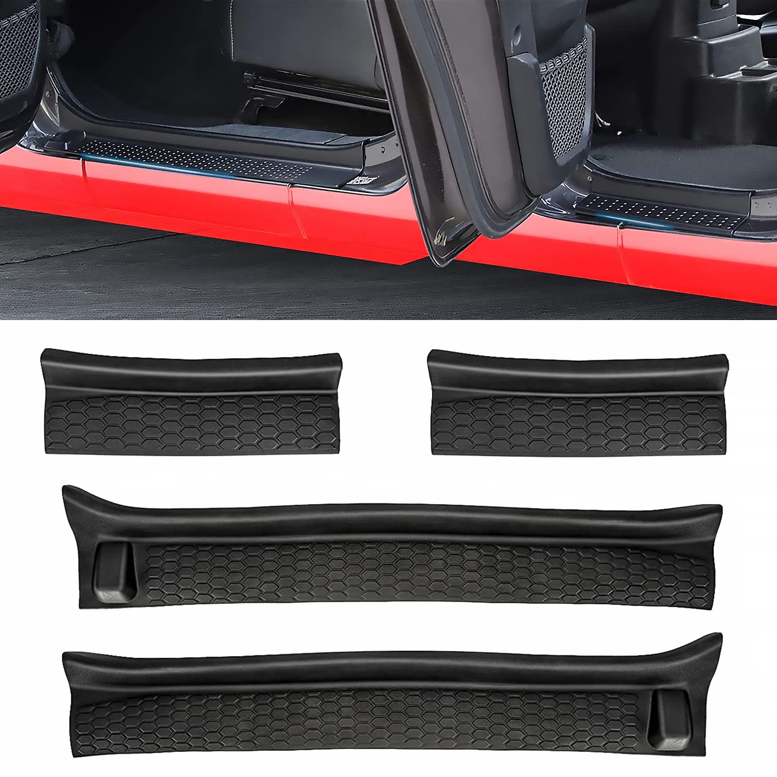 Topifare4 Pcs Door Sill Guards Kit for Jeep Wrangler JL JLU Gladiator JT 2018-2023 Black Rubber Door Entry Guards for Jeep Wrangler Accessories 2018+