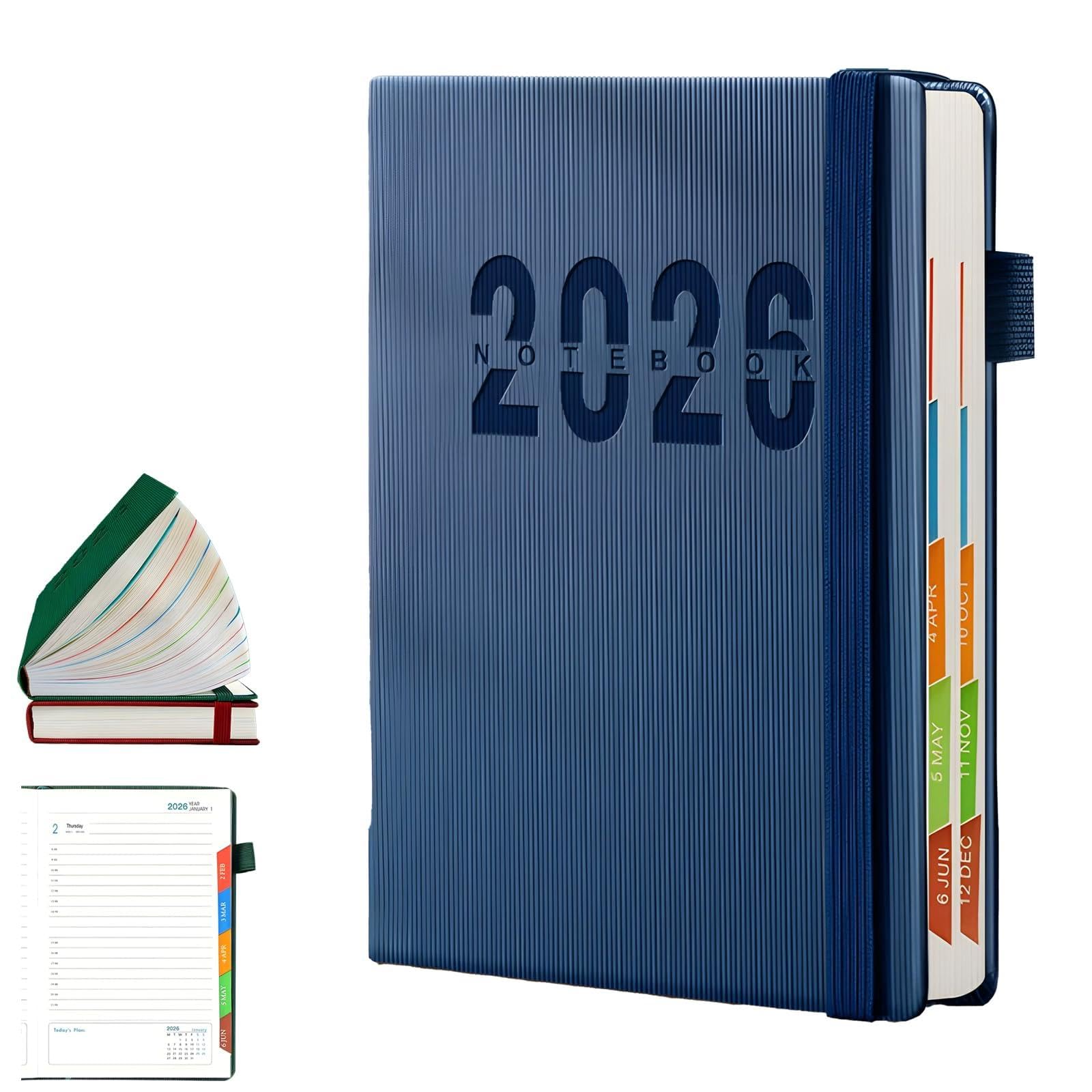 Agenda 2026 – Agenda journalier 2026, une page par jour, hebdomadaire et mensuelle avec papier épais, une page complète par jour, de janvier 2026 à décembre 2026 (bleu foncé)