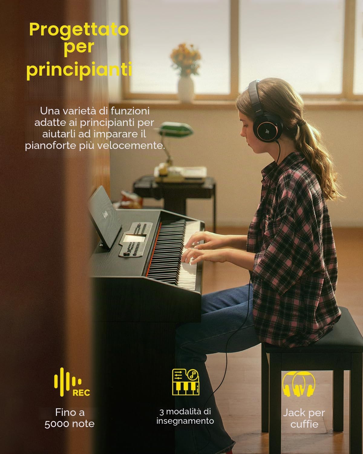 Donner DDP-95 Pianoforte Digitale 88 Tasti Pesati per Principianti, Connessione Wireless, Registrazione, 11 * 5 cm LCD, 600 Toni/Ritmi, 3 Modalità di Insegnamento del Pianoforte, Nero