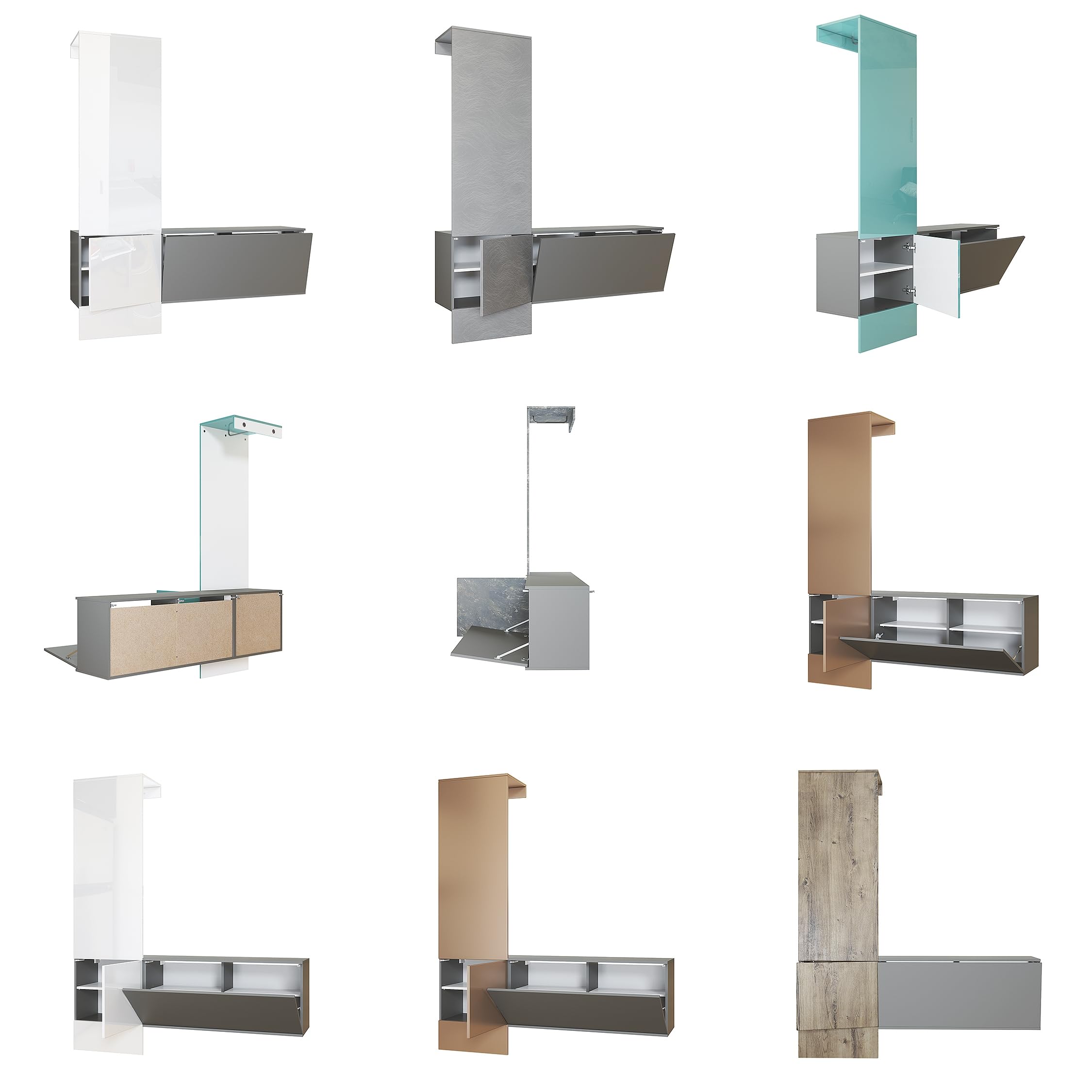 Vladon Garderobe Carlton Set 4 Wandgarderobe Hängeschrank Anthrazit matt Sandgrau Hochglanz 156,5 x 193 x 35 cm