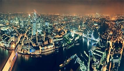 Amazon Gooeoo X 12フィート幻想的なロンドン夜景背景ビニール光沢のあるタワーブリッジロンドンパノラマ空撮街並み 美しいスカイライン高層ビル都市の風光明媚なランドマークの背景風景の壁紙 Gooeoo バックペーパー 背景布