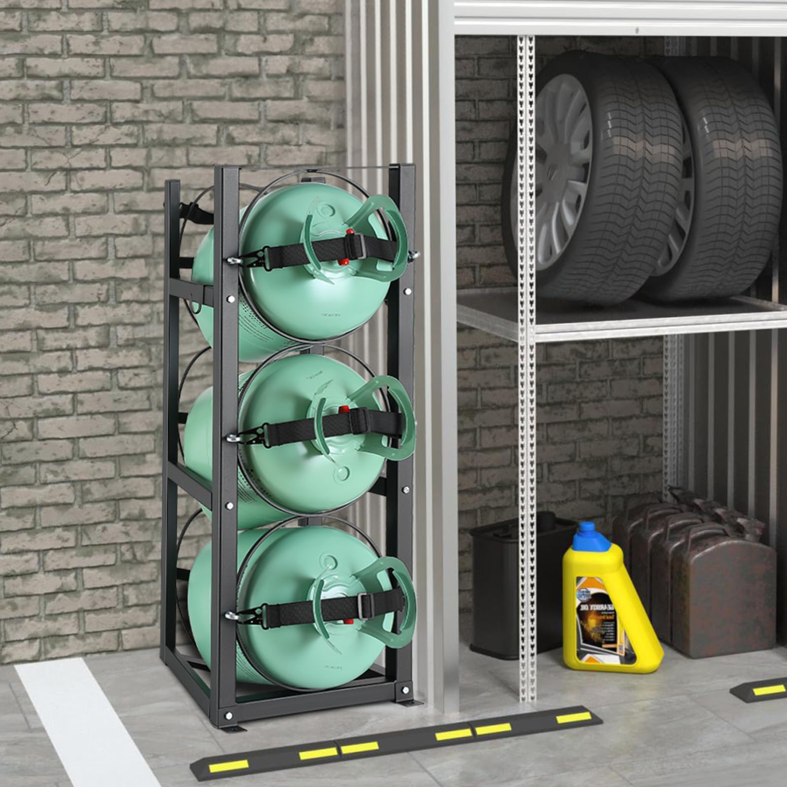 VEVOR Estante para Botellas de Gas Capacidad de 3 x 13,6 kg Soporte para bombonas de refrigerante 32,5 x 33 x 84 cm estantería de Acero Macizo A3 para freón, Gas, oxígeno, nitrógeno, refrigerante
