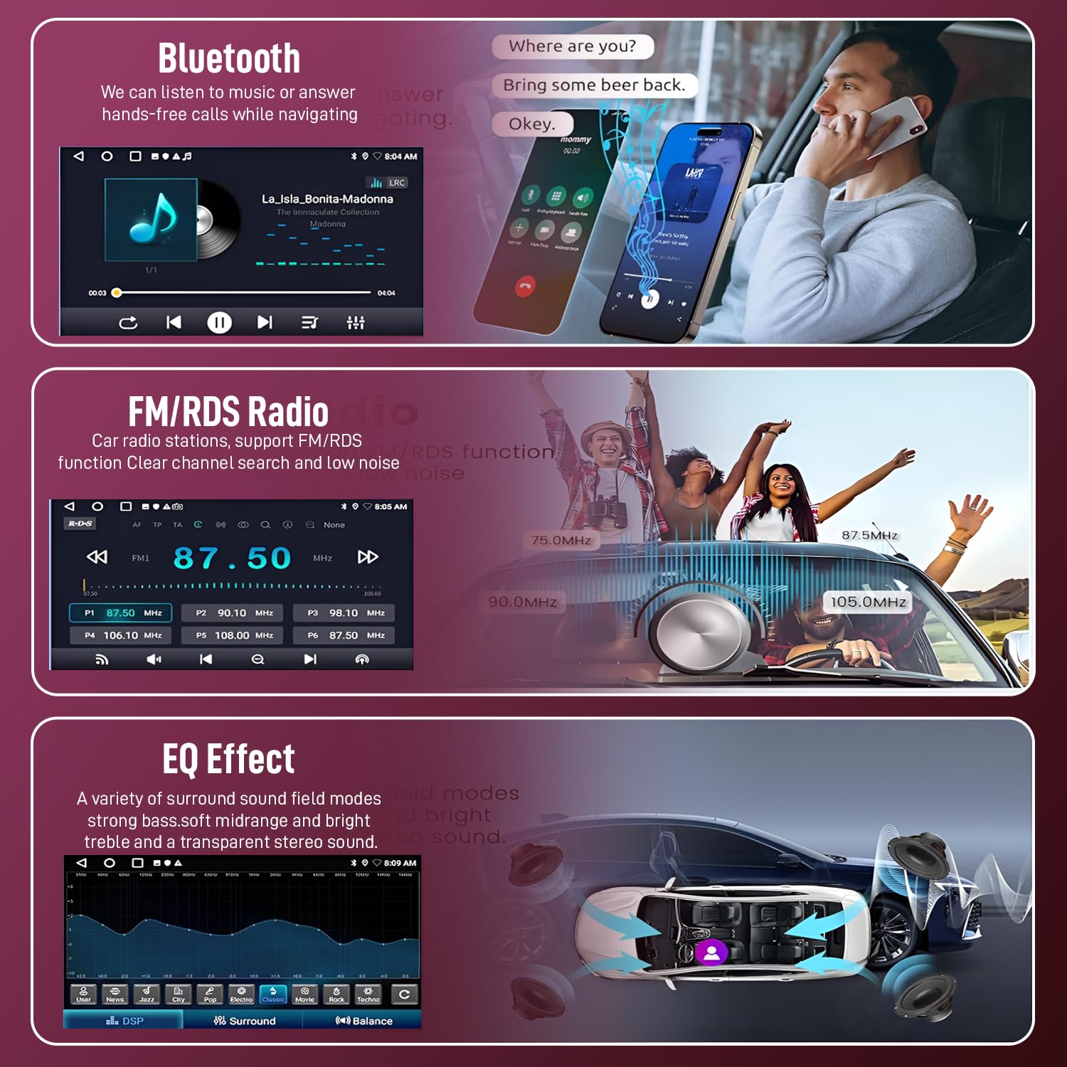 Woschmann-9 Inch Car Android Double Din Player 2GB/32GB Capacitive Touch Screen Quad Core Proceessor 1080P HD Screen, Latest Android Version 12 BT 5.0, Wi-Fi, GPS, USB 2.0, Navigation,Free LED Camera — Amazon image 3