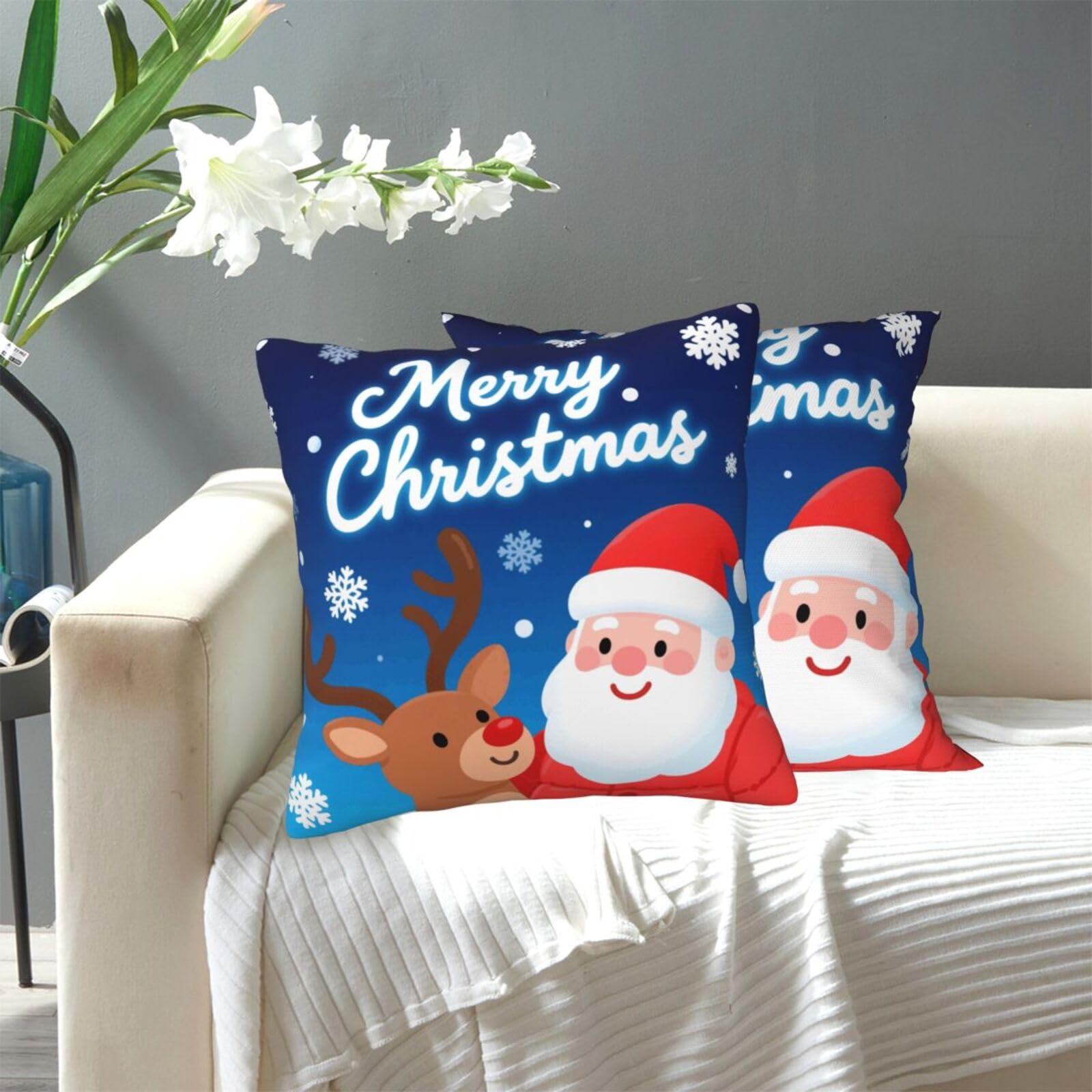 FekiLoot Decorative Throw Pillow Covers Modern Farmhouse Pillowcase Double Sided Cozy Cushion Cover for Sofa Couch Bed 12"X12" Merry Christmas Snowflakes