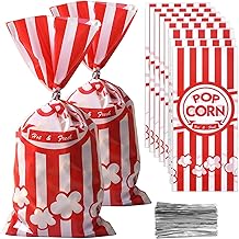 Cleminsta 80 Pièces Sacs à Popcorn, Sachets Pop Corn et Bonbons Rayés, Sacs Cadeaux pour Snacks et Buffet