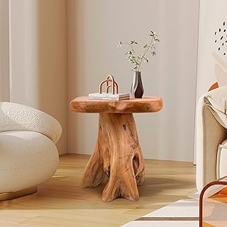 Small Side Table, Freeform Live Edge Wood Stool, Unique Design Natural Plant Stand for Patio, Garden, Yard, Living Room, Bedroom