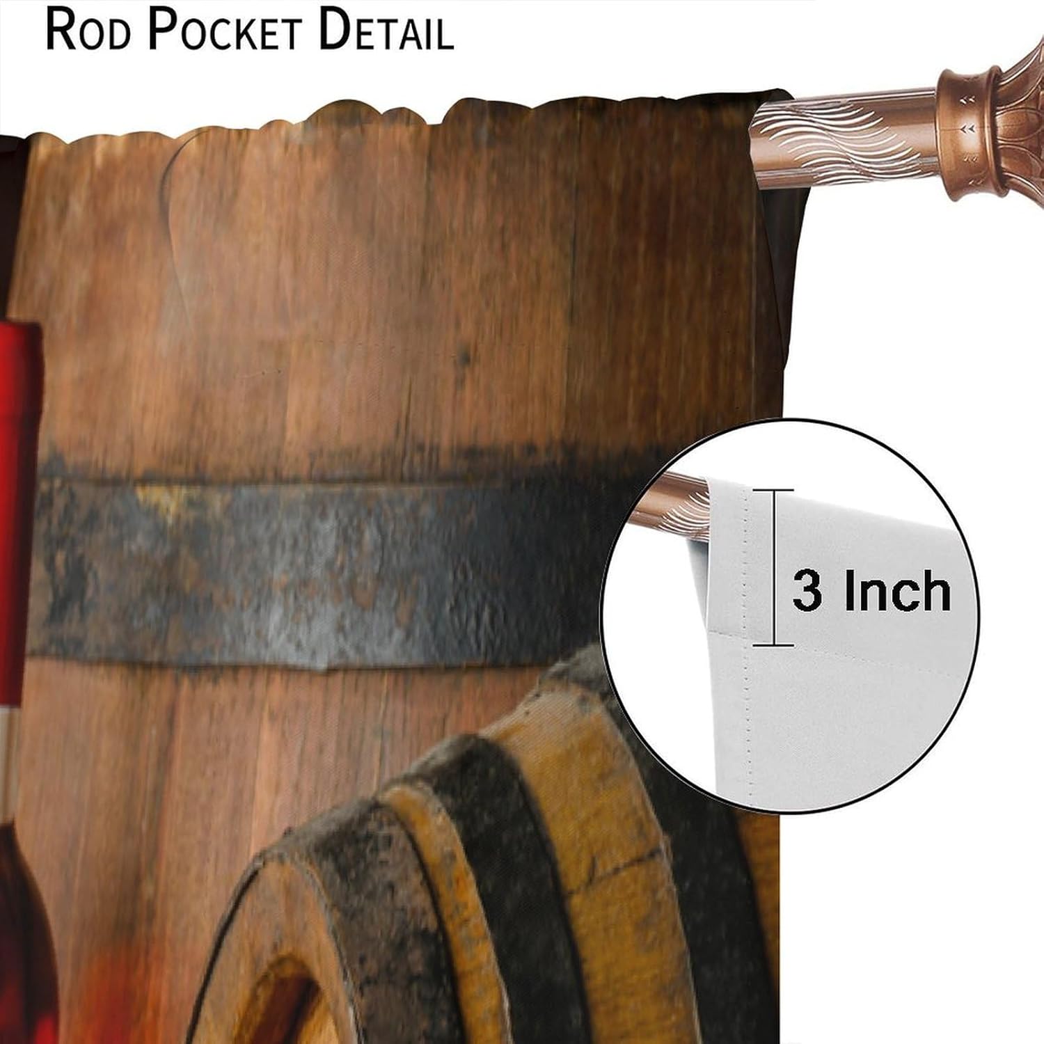 Wine Wooden Kitchen Curtains Blackout Rod Pocket Grapes French Bottles and Glasses Drink Fruit Rustic Polyester Window Drapery Treatment for Bedroom Living Room Set 2 Panels,42x54 Inches