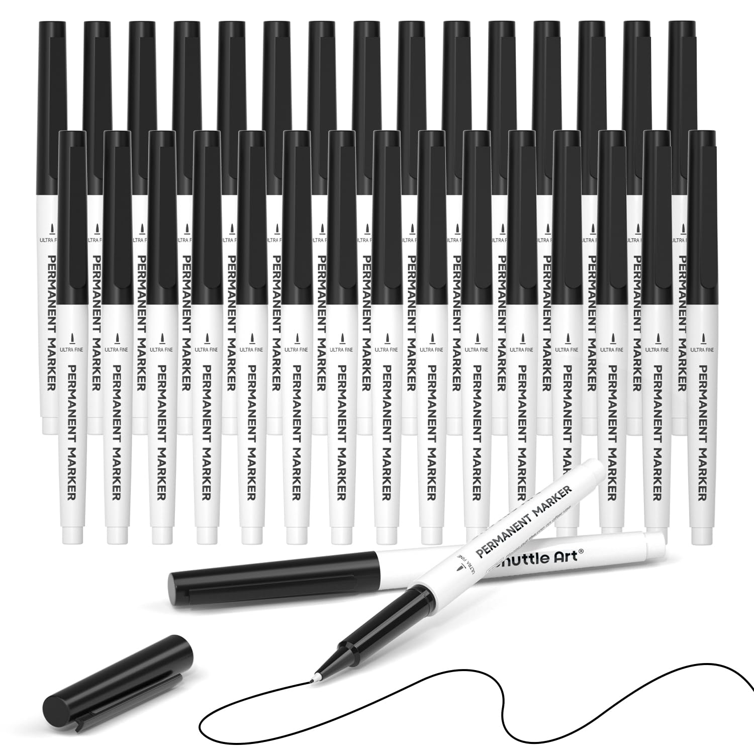 Shuttle Art Permanent Marker, 30 Pack Ultra Fine Point Black Permanent Marker set, Works on Plastic,Wood,Stone,Metal and Glass for Doodling, Marking