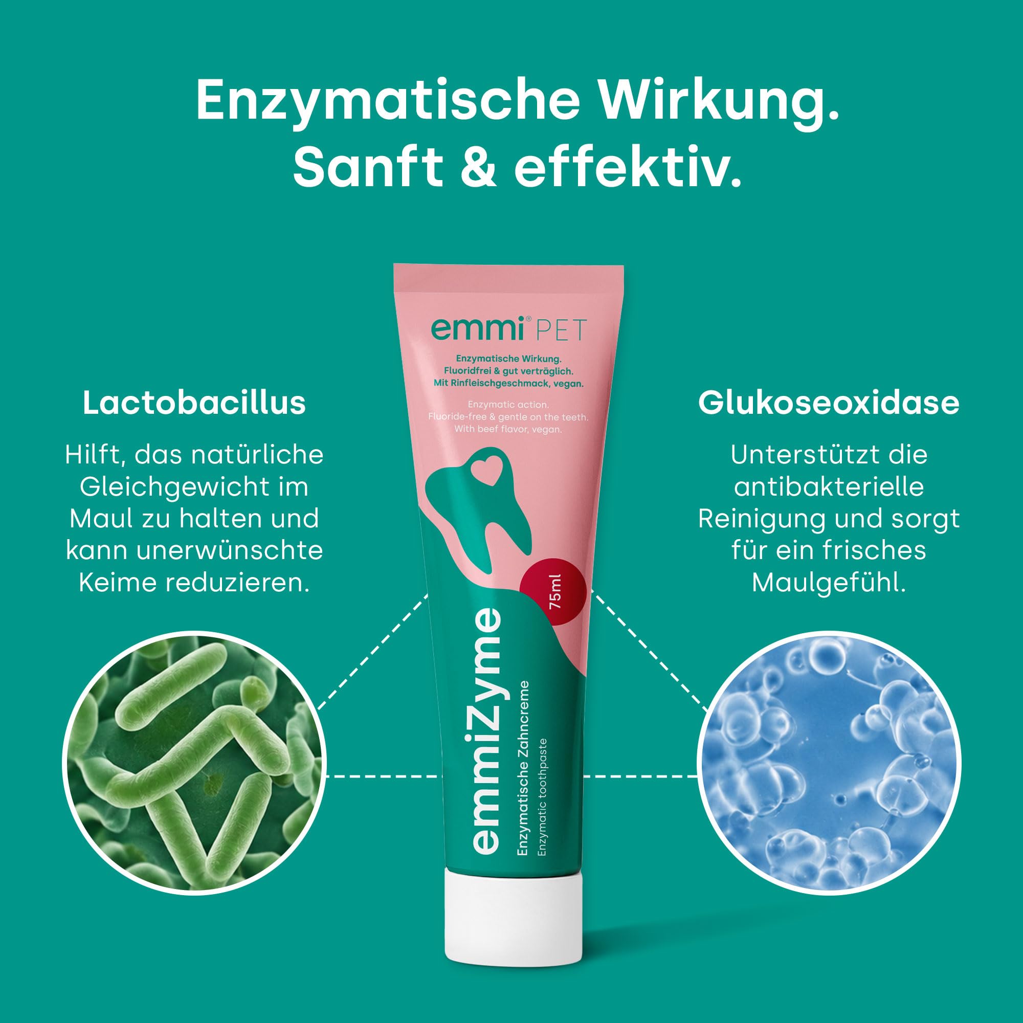 emmi-pet emmiZyme Zahnpflege-Gel für Hunde & Katzen 5 x 75 ml | Enzymatische Zahnpflege für Hunde & Katzen mit Rindfleischgeschmack, vegan, fluoridfrei