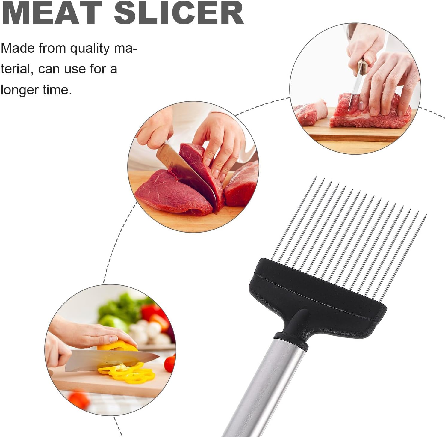 Stainless Steel Onion Holder for Slicing with Black Corrosion Resistant Design and Comfortable Holding Experience, Kitchen Gadget for Food Slicing and Meat Tenderizing