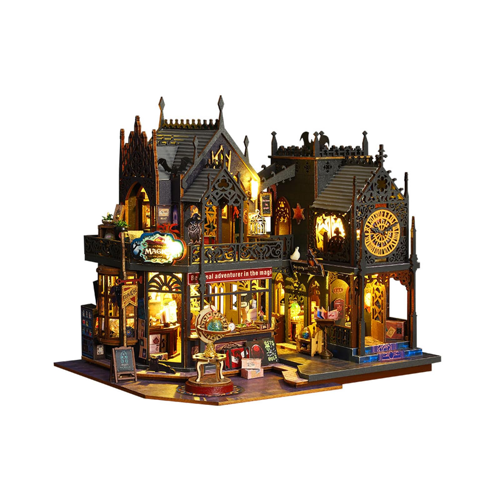 GOOGO Book Nook Kit, Miniature House Kit with LED Light, DIY Book Nook for Adults and Teens, 3D Puzzle Bookend for Bookshelf Decoration, Creative Gift for Crafts Lovers (Magical Castle)