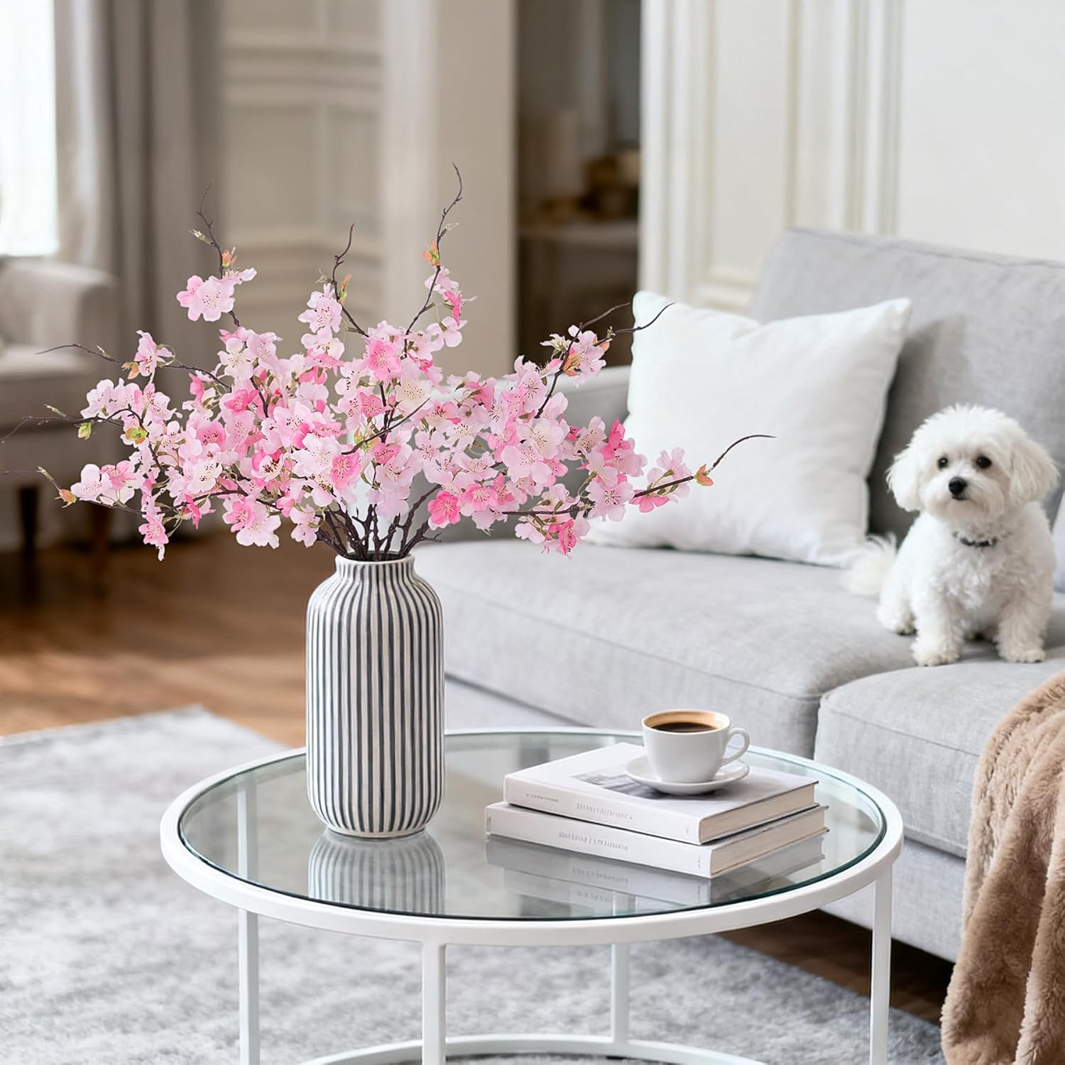 12 PCS Faux Cherry Blossom Branches Decor 18.11 Inch Fake Artificial Cherry Flowers for Home Indoor Decoration Vase Arrangement Table Living Room Bedroom Spring Decor - Image 5