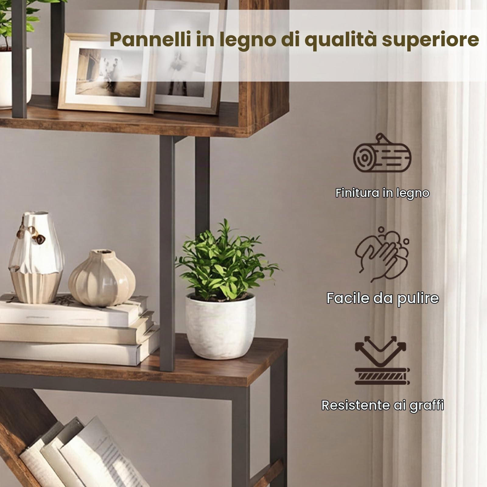 KOMFOTTEU Libreria Verticale a 6 Ripiani Metallo e Kit Antiribaltamento