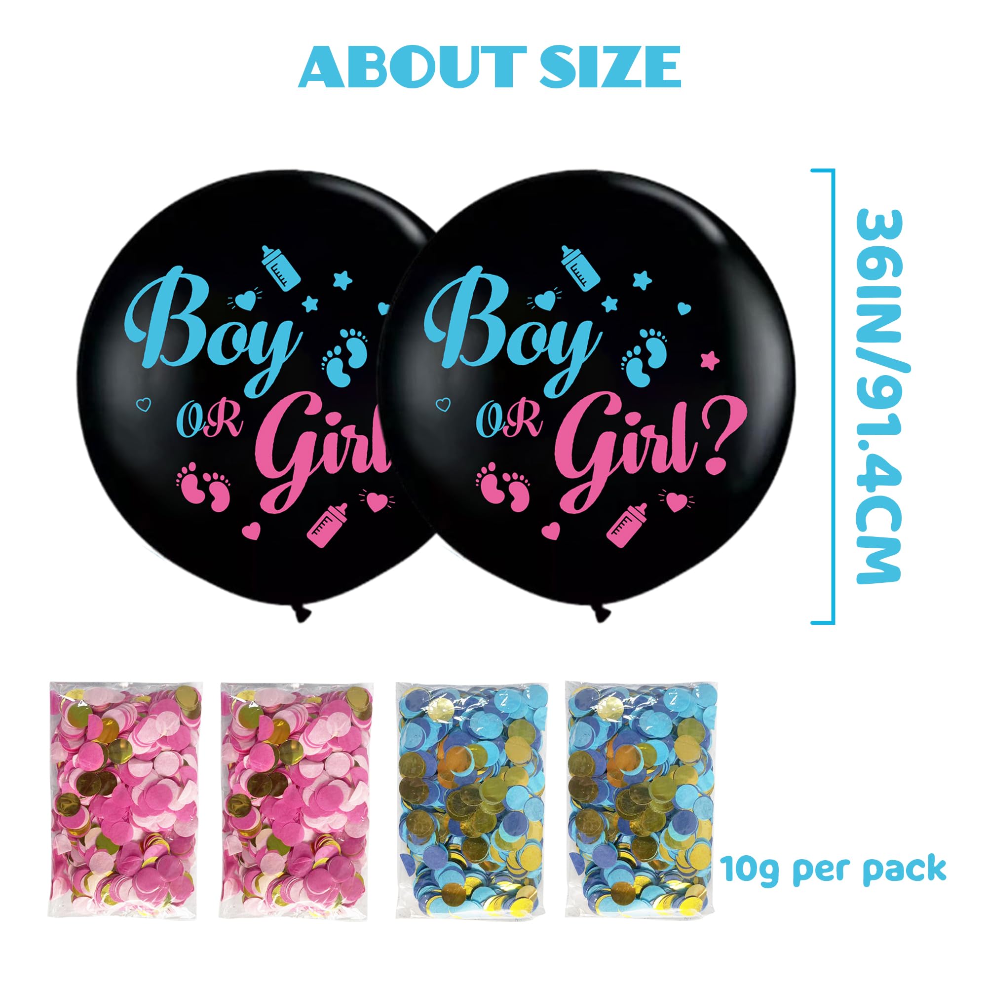 Soireeparty Gender Reveal Confetti Balloons, 2 Pieces Large 36 Inch Black Latex Balloon with Pink Blue Confetti - Image 3