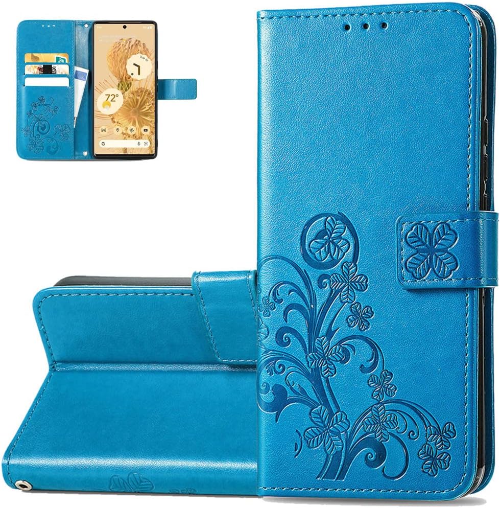 Monwutong Wallet Phone Case for Google Pixel 6 Pro, PU+TPU Leather Flip Kickstand Case with Magnetic Clasp and Cash Card Slots Holder Cover for Google Pixel 6 Pro SYC Blue