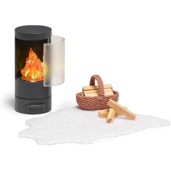 Lundby Dollhouse - Miniature Fireplace Doll Furniture with LED Lighting - Furnishings Dollhouse Furniture Set - Living Room -