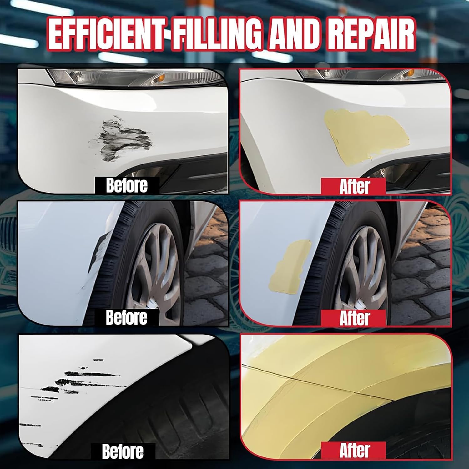 Auto Body Filler, Car Scratch Repair Kit, 100g Car Filler & 10g Hardener, Sandpaper, Scraper, Harden without Cracking, Quick-Drying Suit for Car, Boat, Metal, Fibreglass Paint Scratch Removal Repairs